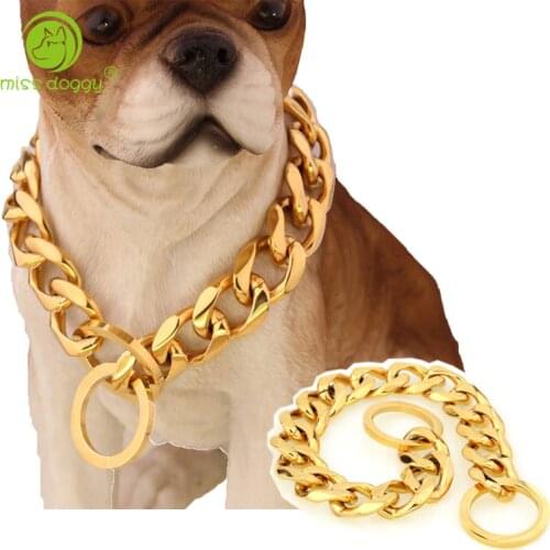 19mm Durable Gold Stainless Steel Slip Dog Collar Metal Dogs Training Choke Chain Collars For Large Dogs Pitbull French Bulldog