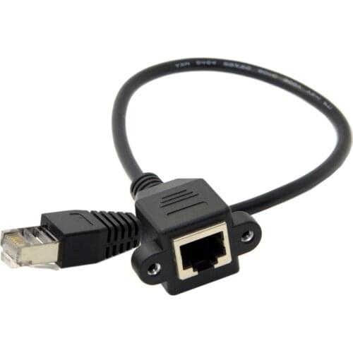 NGFF 30cm 8P8C FTP STP UTP Cat 5e Male to Female Lan Ethernet Network Extension Cable with Panel Mount Holes