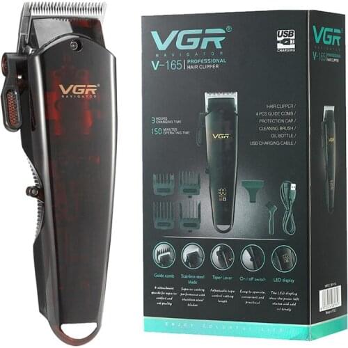 Professional USB Rechargeable Mens Hair Clipper Transparent Electric Hair Trimmer Charging Plugging Dual Use LCD Power Display