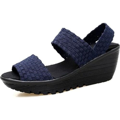 Woven Slingback Sandals Women Summer Shoes Open Toe Platform Wedge Women Sandals Slip On sandales femme 2019 XKD6023