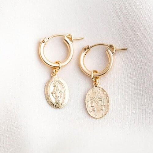 Gold Filled Coins Earrings 15MM Gold Hoop Earrings Handmade Jewelry Brincos Minimalism Oorbellen Pendientes Earrings for Women