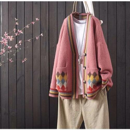 Sweater cardigan womens jacket loose Korean style lazy wind outside knit sweater autumn winter new women