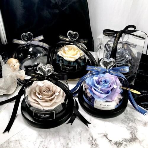 2021 Eternal Flower Rose In Flask Wedding Decoration Artificial Flowers Glass Cover For ValentineS Day Gift Home Decoration