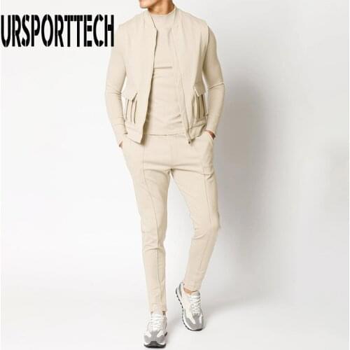 Spring Autumn Tracksuit Man Brand Sportswear Suit 3 PCS Men Joggers Sets Men Top+Pants+ Vest Men Tracksuit Mens Jacket Clothing