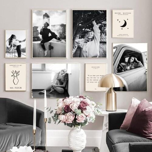 Vintage Girl Vase Leaf Moon Beauty Quotes Wall Art Canvas Painting Nordic Posters And Prints Wall Pictures For Living Room Decor