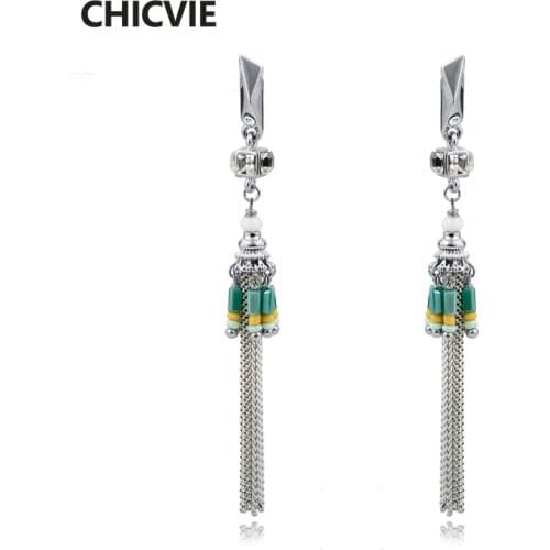 CHICVIE Brand Natural Stone Drop Earrings For Women Vintage Earrings With Silver Color Tassel Statement Jewelry SER160129