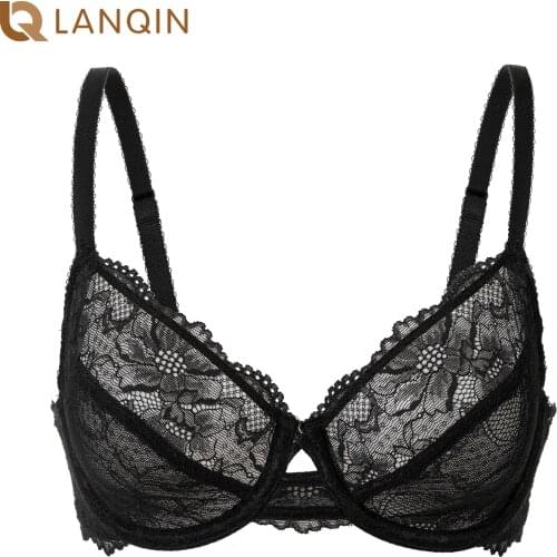 Womens Sheer Lace Bra Plus Size Elegant Full Coverage Underwired See Through