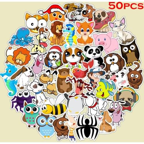 50PCS Mixed Animal Stickers Skateboard Fridge Guitar Travel Luggage Laptop Cool Graffiti Sticker for Kid Toy Decals waterproof