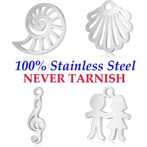 10 Pieces Sea Shell Conch Bike Music Note Charm Wholesale 100% Stainless Steel DIY Jewelry Finding Pendant High Polished