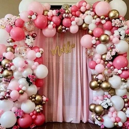 162pcs Hot Pink Chrome Gold White Balloons Arch Garland Wedding Birthday Party Baby Shower Background Decorations Kids Ball Toys