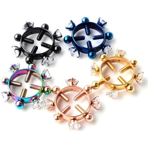 1Pc Cross-border Sales No Perforation Adjustable Inlay Zircon Stainless Steel Puncture Accessories Milk Ring Plating Ring Clamp