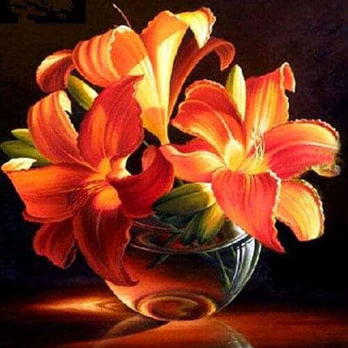 5D Diy Diamond Painting Lily Flower Cross Stitch Round Diamond Mosaic Craft Diamond Embroidery Needlework Home Paintings