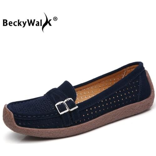 Spring Women Ballet Flats Shoes Woman Slip On Loafers Cutout Genuine Leather Casual Shoes Plus Size Ladies Oxford Shoes WSH3348