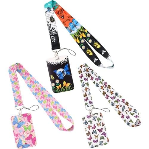 Flyingbee X2147 Butterfly Lanyard Card ID Holder Car KeyChain ID Card Pass Gym Mobile Phone Badge Kids Key Ring Holder Jewelry