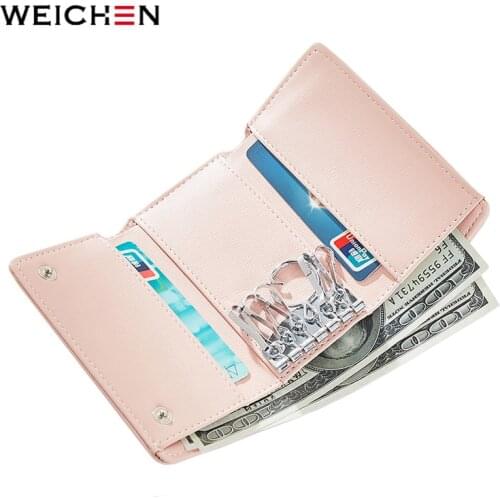 WEICHEN Brand Multi-function Women Key Wallet High Quality Soft Leather Female Card Holder Ladies Key Cover Case Organizer Bag