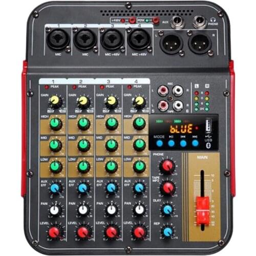 Digital 4-Channel Audio Mixer Console Mixing Console Built-in 48V Phantom Power with BT Function-US Plug