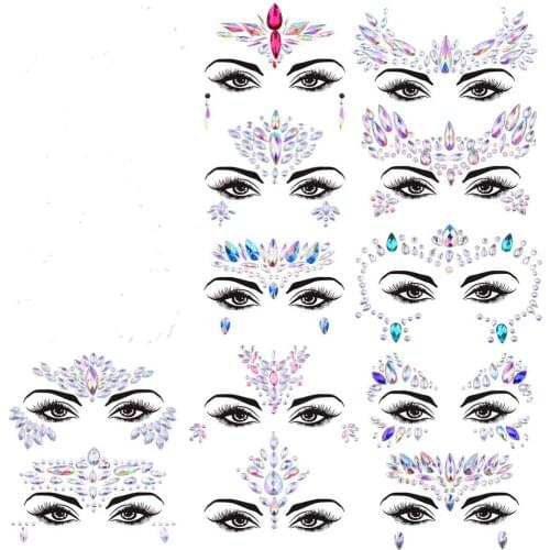 FEECOLOR 12 Set Gems Glitter Mermaid Face Jewels Crystal Stickers For Festival Music And Theme Party