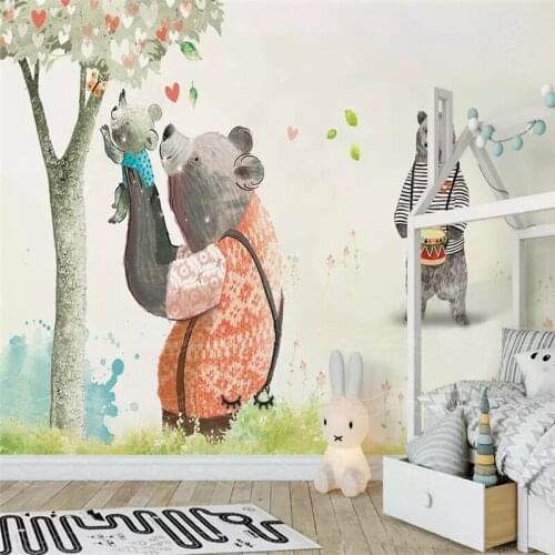 Cute bear big tree childrens room background wall professional production mural wholesale wallpaper custom photo wall