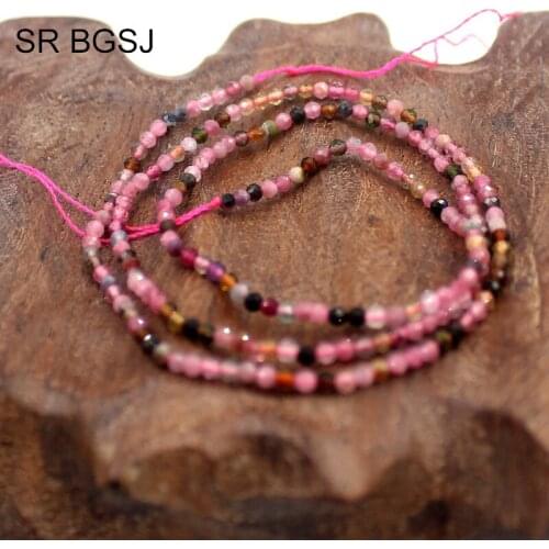 Free Shipping 3mm Round Faceted Mixed Tourmaline Gems Natural Stone Seed Bail Beads Strand 15"