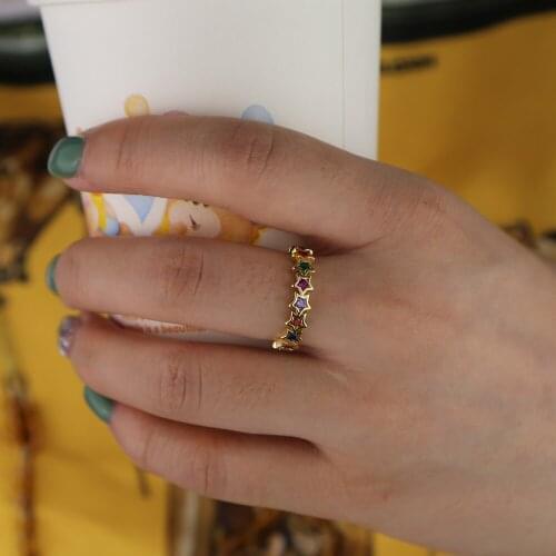 2019 Christmas gift fashion jewelry women finger ring colorful cz star eternity band ring for girl
