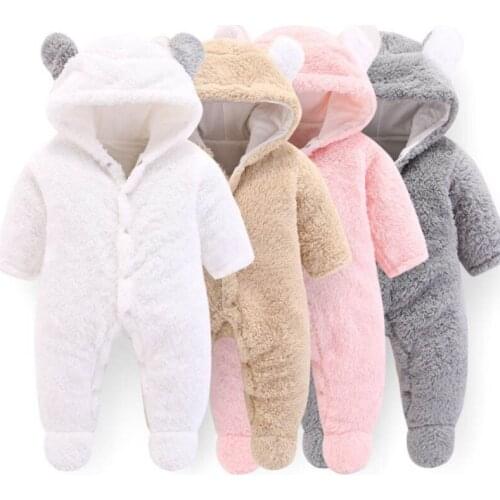Infant Baby Romper Winter Girls And Boys Plus Thick Coral Fleece Warm Jumpsuit Unisex Baby Clothes For a 3 To 12 Months