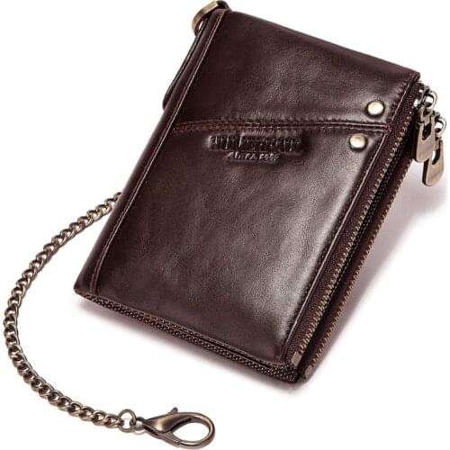 Mens RFID Blocking PU Leather Bifold Wallet Business Purse Anti Theft Chain G5AE