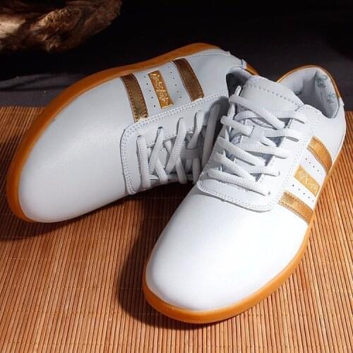 Genuine Leather Tai Chi Shoes Soft Kung Fu Shoes Martial Arts Sneaker Sports Training Footwear Black White Color 34-45