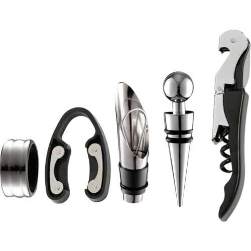 Wine Opener Kit Set Including 5pcs Tool Stainless Steel Wine Opener Kit Pourer Wine Ring Wine Decanter Bottle Opener Cutter