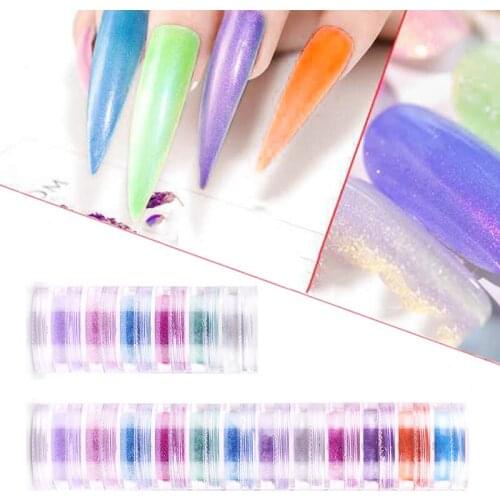 6/12 Colors Pearlescent Shimmer Nail Powder Set Shinny Colorful Nail Glitter Powder Chrome Pigment Manicure Nail Art Decorations