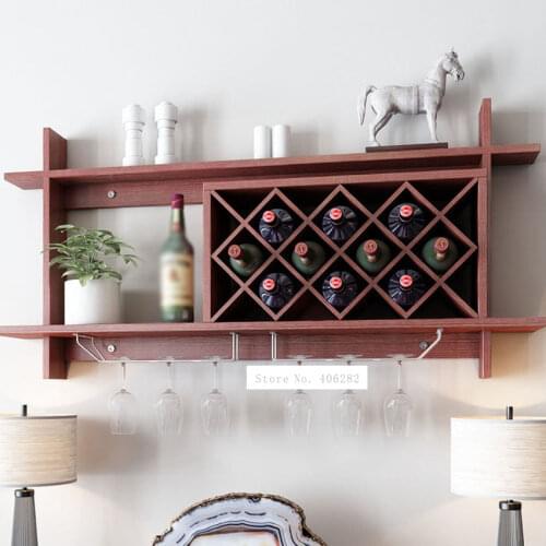 120cm Wall Mounted Restaurant Wine Rack Wood Wall Hanging Champagne Red Wine Bottle Shelf Decoration For Home Living Room
