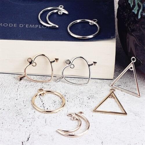 Wholesale Simplify Gold Silver Alloy DIY Jewelry Charms Hollow Out Lovely Heart Moon Triangle Round Earring Necklace Metal Charm