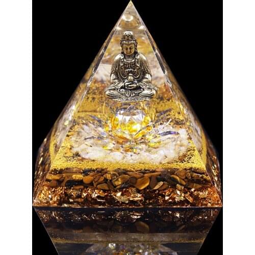 Meditation Orgonite Pyramids With Buddha Natural Tiger Eye Energy Converter To Gather Wealth And Prosperity Resin Decor
