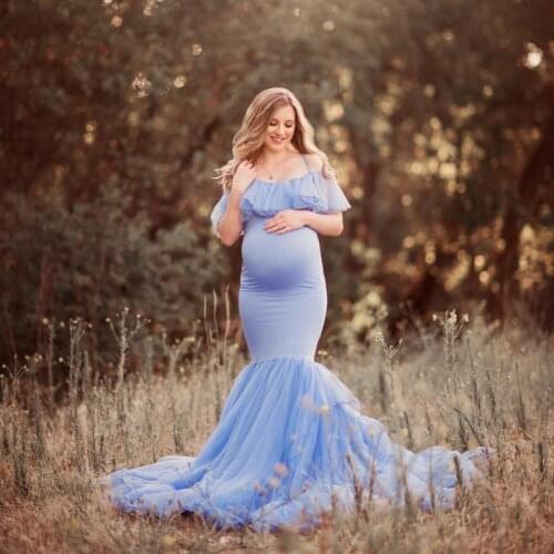 Ruffles Maxi Maternity Gown For Photo Shoots Cute Sexy Maternity Dresses Photography Props 2021 Women Pregnancy Dress Plus Size