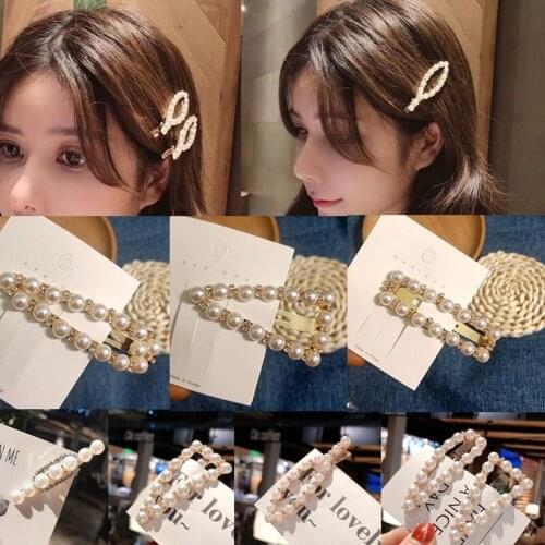 Full pearls Hair Clips for Women Ladies Girl Korean Style Elegant Pearl Crystal Hair Clip Side Snap Barrette Bobby Hairpins