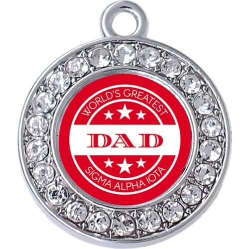 Popular greek letter society fraternity tag sigma alpha iota worlds greatest dad sticker metal charm pendant