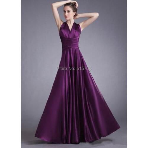 Popular Purple Formal Long Evening Dresses V Neck Sleeveless Backless Ruffles Long Prom Party Dresses Cheap Made In China