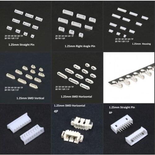 1.25mm Plug SMD/Housing/Straight/Right Angle Pin Crimp Terminal Connector 2P-11P
