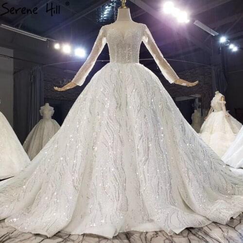 Ivory Sparkle Long Sleeves Luxury Wedding Dresses 2020 Dubai High-end Beading Sexy Bridal Gowns HX0220 Custom Made