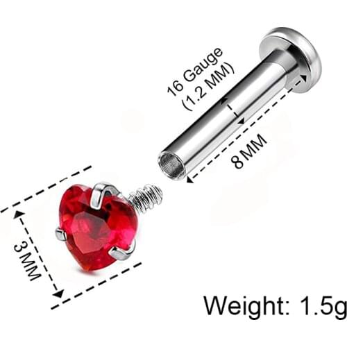 1 Pcs Women Body Piercing Jewelry Love Heart Zircon Nose Lip Piercing Studs NOV99