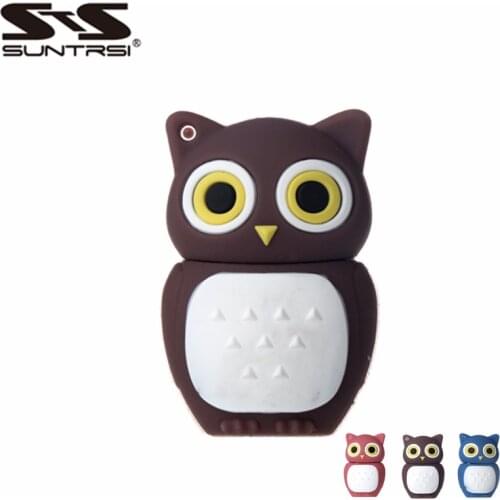 Suntrsi Usb Flash Drive 2.0 64GB silicone owl 32GB pen drive 128G 16GB 8GB usb флешка Memory Stick gift For PC