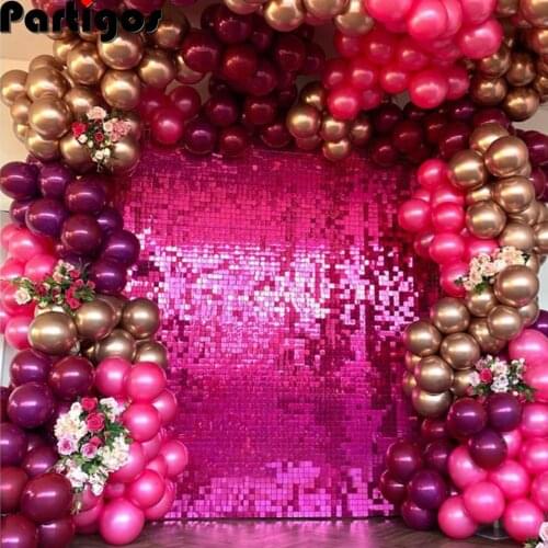 Hot Pink Color Sequin Panel With Clear Grid Back Wedding Backdrop Decoration Party Background Shimmer Sequin Wall Photo Booth