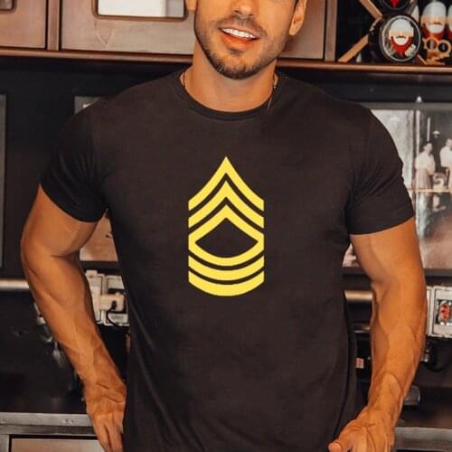 Funny Army Rank Patch Master Sergeant Printed Male Tshirt 2021 Fashion Summer O-neck Short-sleev Tee Loose Gold Printing Tops