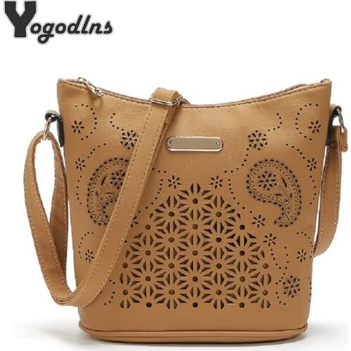 Fashion Luxurious Hollow Designer Women Bucket Shoulder Bag Ladies Casual Crossbody Bag Large Capacity PU Leather purse Hanbags