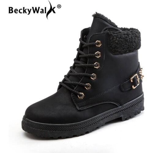 2021 Winter Boots Women Shoes Fashion Rivets Lace Up Plush Warm Martin Snow Boots High Quality Platform Shoes for Women WSH3717