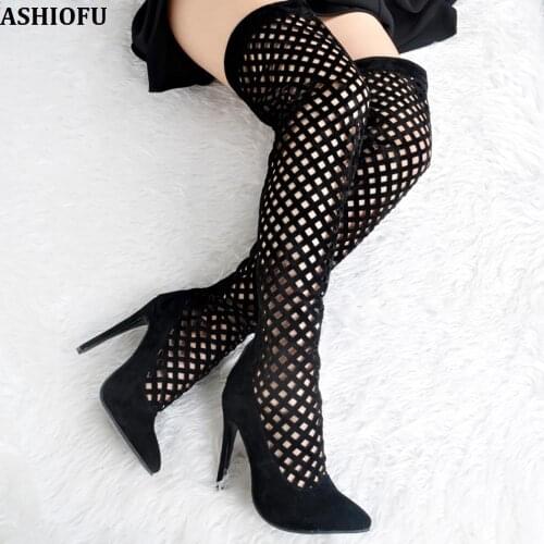 ASHIOFU Classic Handmade Women High Heel Pumps Cut-out Sexy Night-club Party Dress Shoes Evening Large Size Fashion Court Shoes