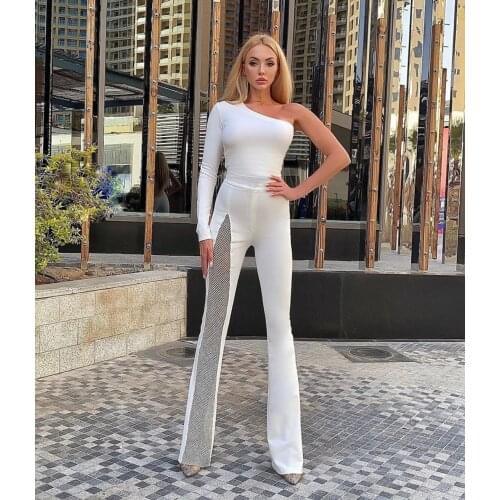 New Summer 2021 High Quality white Black Bandage Jumpsuit Ladies Sexy crystal bandage jumpsuits wholesale dropshipping