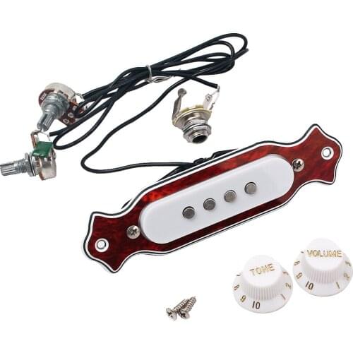 1 Set Pre-wired 4-string Single Coil Pickup Guitar Soundhole Pickup Harness with Volume & Tone Pots Knobs, Premium