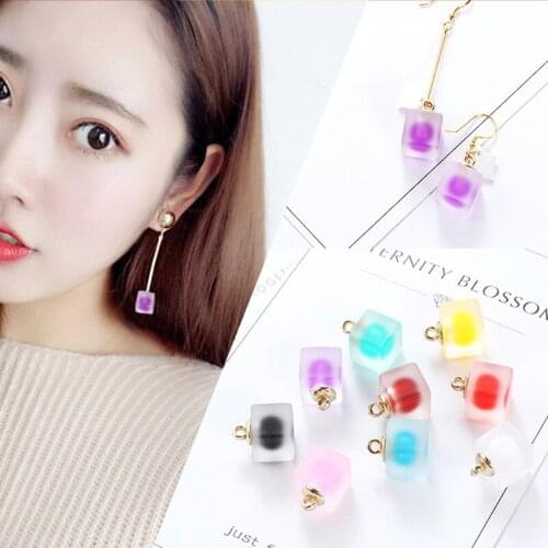 10pcs 18*11mm Frosted Square Beads Charms Pendant Double Colors Resin Pendants Fit Earring DIY Jewelry Making Ornaments FX502