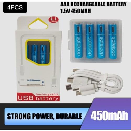 4pcs Technology! USB Rechargeable Battery 1.5V AAA 600mah li-polymer li-ion battery Remote control batteries, toy car batteries