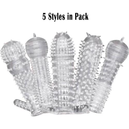 5pcs Pack Penis Sleeves Cock Enlarger Extender Delayed Ring Silicone Condom Sheath Sex Toys for Men